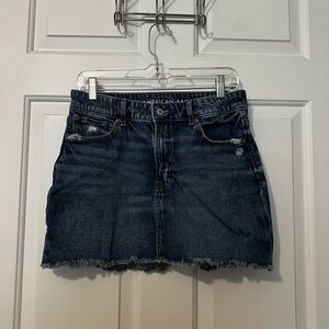 American Eagle Outfitters Dark Blue Distressed Denim Mini Skirt